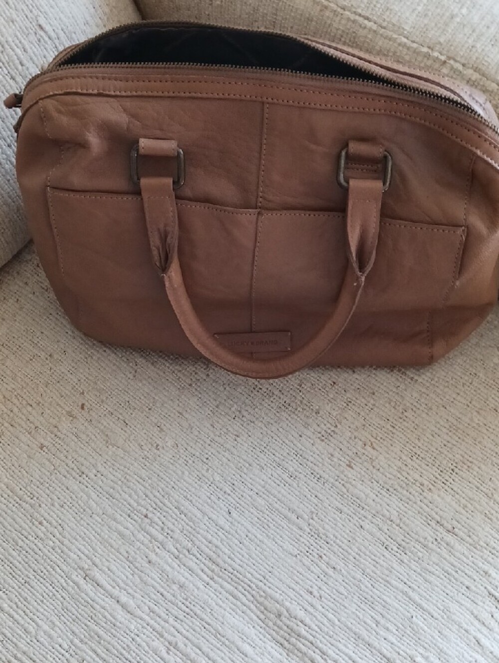 Lucky Brand Cognac Leather Patchwork Tote - Picture 2 of 6